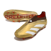 Chuteira Campo Adidas Predator 30 Elite Sem Cadarço FG Dourada e Vermelha